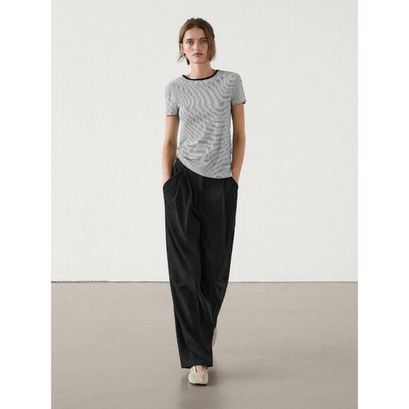 Massimo Dutti Womens Pants EU 36 US 4 Trousers Straight Leg Black 5014/714 NWT - Picture 1 of 11